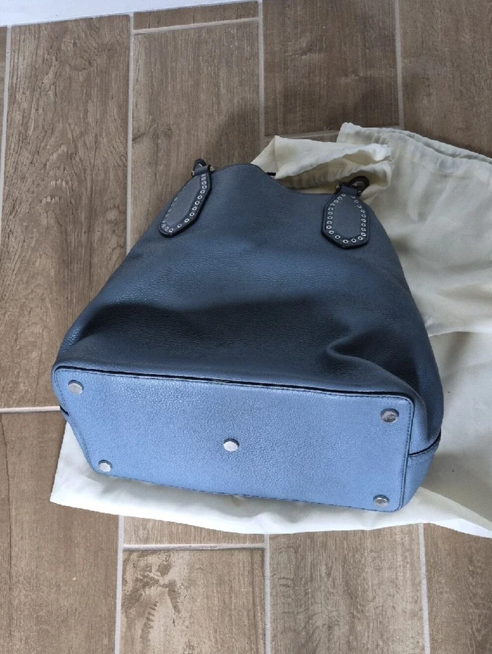 Michael Kors Dusty Blue Pebbled Leather Satchel with Tassel